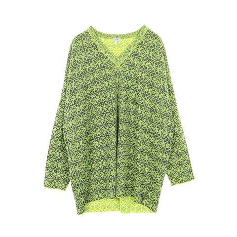 LOEWE Anagram Total Pattern 針織羊毛人造絲綠色海軍藍 #M 二手男款