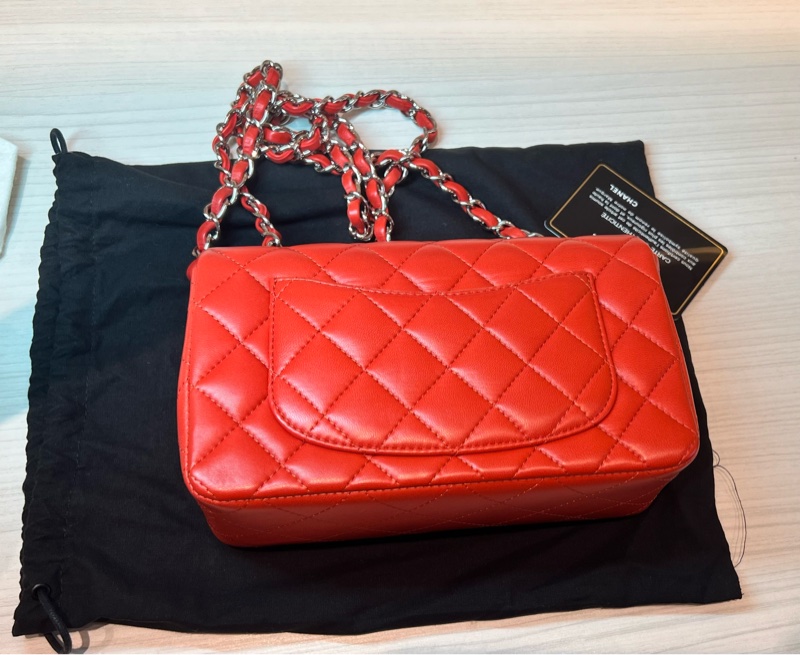 Chanel 經典 Mini Rectangular 20cm 亮橙紅銀鍊 (20系列/保卡雷標齊全/羊皮飽滿)-3