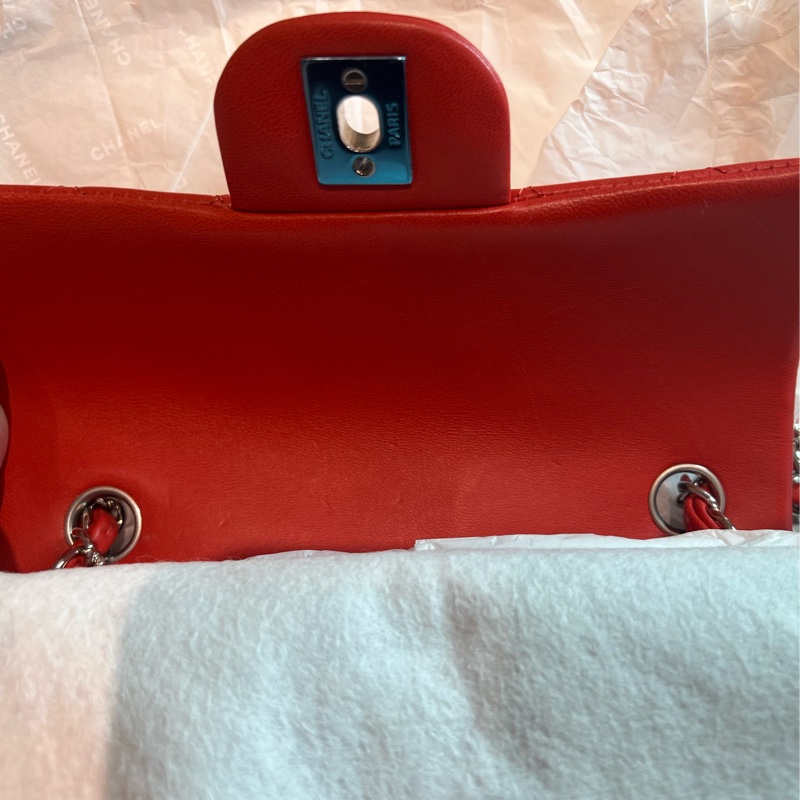 Chanel 經典 Mini Rectangular 20cm 亮橙紅銀鍊 (20系列/保卡雷標齊全/羊皮飽滿)-5