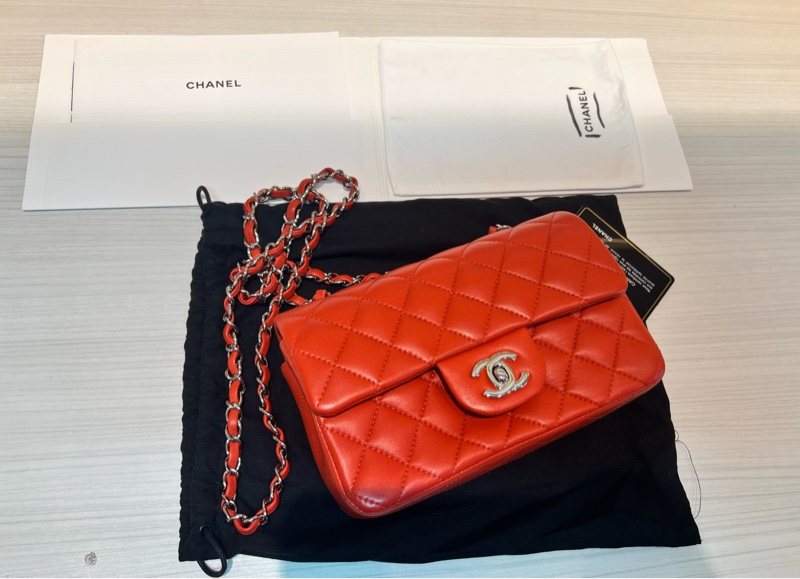 Chanel 經典 Mini Rectangular 20cm 亮橙紅銀鍊 (20系列/保卡雷標齊全/羊皮飽滿)-7