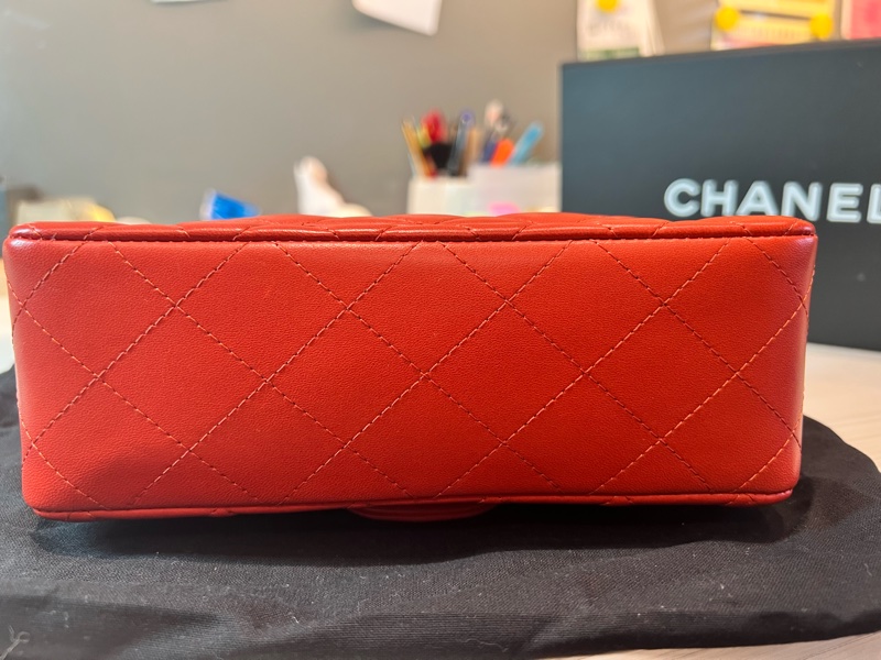 Chanel 經典 Mini Rectangular 20cm 亮橙紅銀鍊 (20系列/保卡雷標齊全/羊皮飽滿)-9
