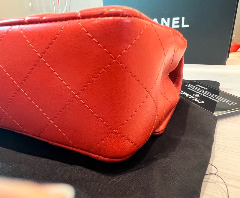 Chanel 經典 Mini Rectangular 20cm 亮橙紅銀鍊 (20系列/保卡雷標齊全/羊皮飽滿)-10