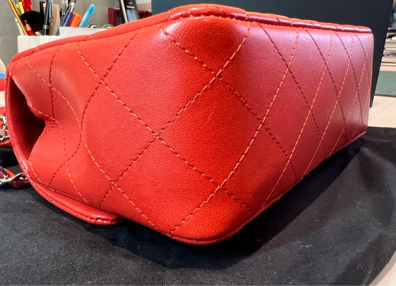 Chanel 經典 Mini Rectangular 20cm 亮橙紅銀鍊 (20系列/保卡雷標齊全/羊皮飽滿)-11