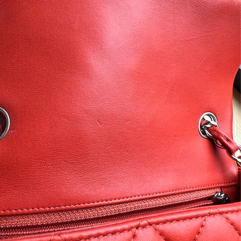 Chanel 經典 Mini Rectangular 20cm 亮橙紅銀鍊 (20系列/保卡雷標齊全/羊皮飽滿)-12