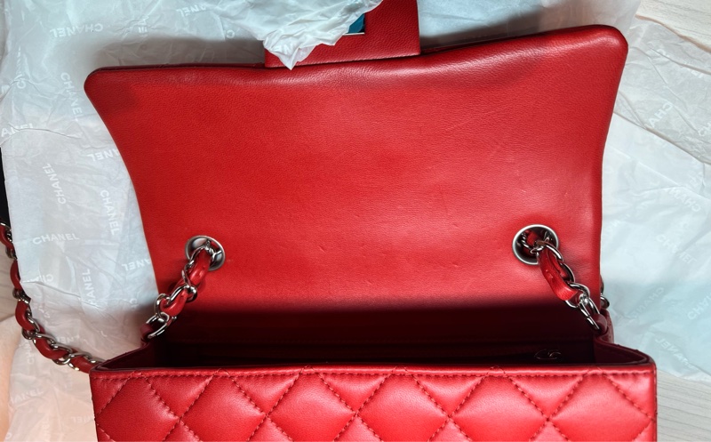 Chanel 經典 Mini Rectangular 20cm 亮橙紅銀鍊 (20系列/保卡雷標齊全/羊皮飽滿)-14