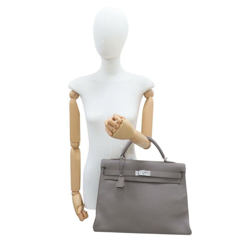 錫器灰 Togo牛皮 Kelly 40 凱莉包 手提包 口O刻 銀扣【HERMES 愛馬仕】-8