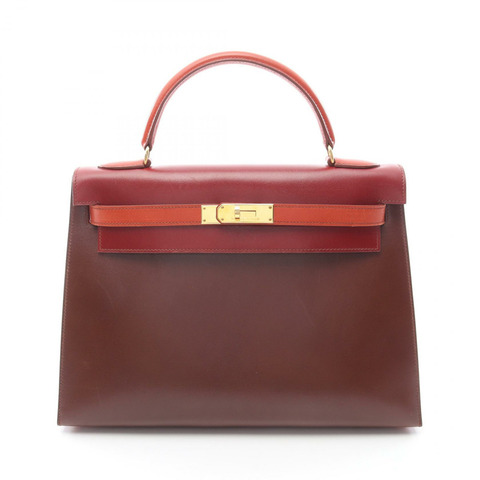 愛馬仕 Kelly 32 三色肩背包 Z 小牛皮 Brique Rouge H GHW 二手