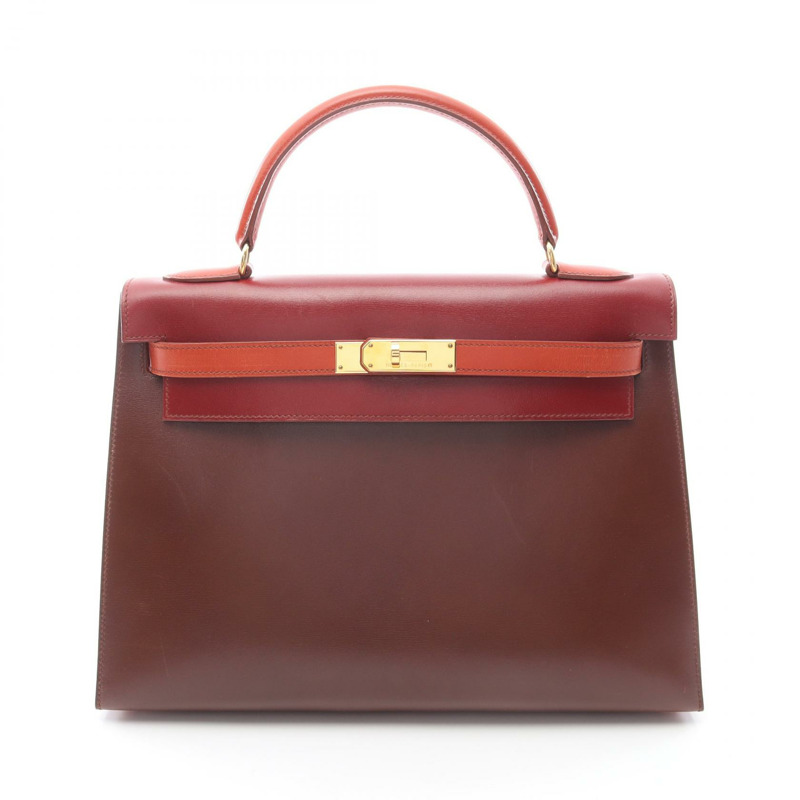 愛馬仕 Kelly 32 三色肩背包 Z 小牛皮 Brique Rouge H GHW 二手-0