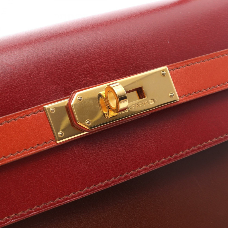 愛馬仕 Kelly 32 三色肩背包 Z 小牛皮 Brique Rouge H GHW 二手-9