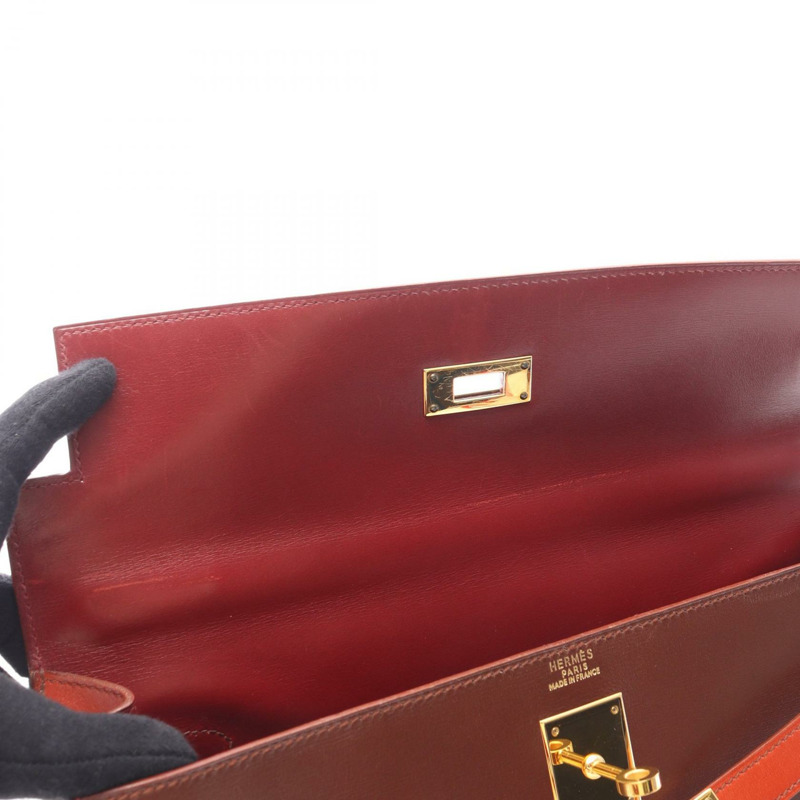 愛馬仕 Kelly 32 三色肩背包 Z 小牛皮 Brique Rouge H GHW 二手-12