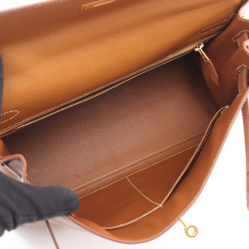 愛馬仕 Kelly 32 單肩手提包 Y 內縫 Courchevel 金色 二手 GHW-2