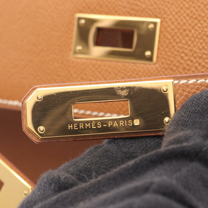 愛馬仕 Kelly 32 單肩手提包 Y 內縫 Courchevel 金色 二手 GHW-10