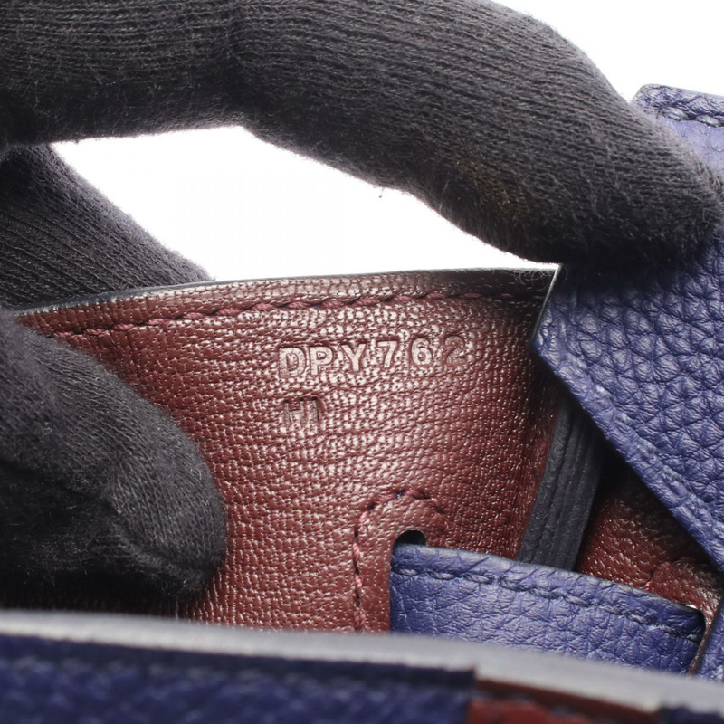 愛馬仕 Birkin 30 軍官手袋 D Togo Swift 皮革 藍色酒紅色 SHW-4