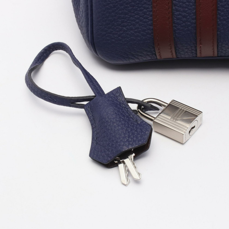 愛馬仕 Birkin 30 軍官手袋 D Togo Swift 皮革 藍色酒紅色 SHW-5