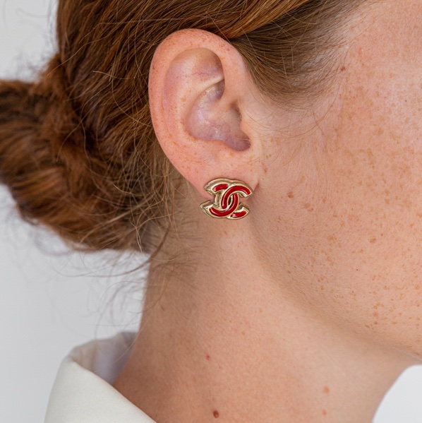 Chanel 紅琺瑯耳環-1