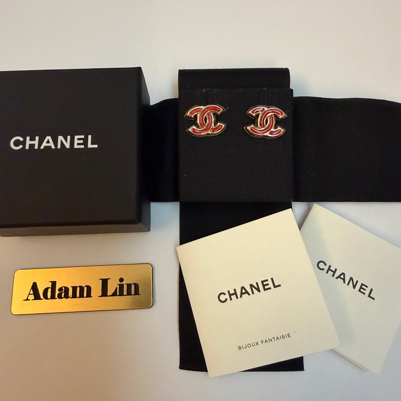 Chanel 紅琺瑯耳環-2