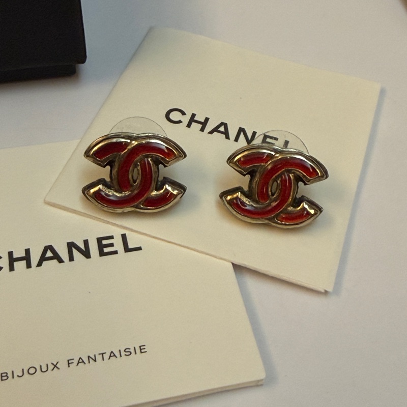 Chanel 紅琺瑯耳環-5