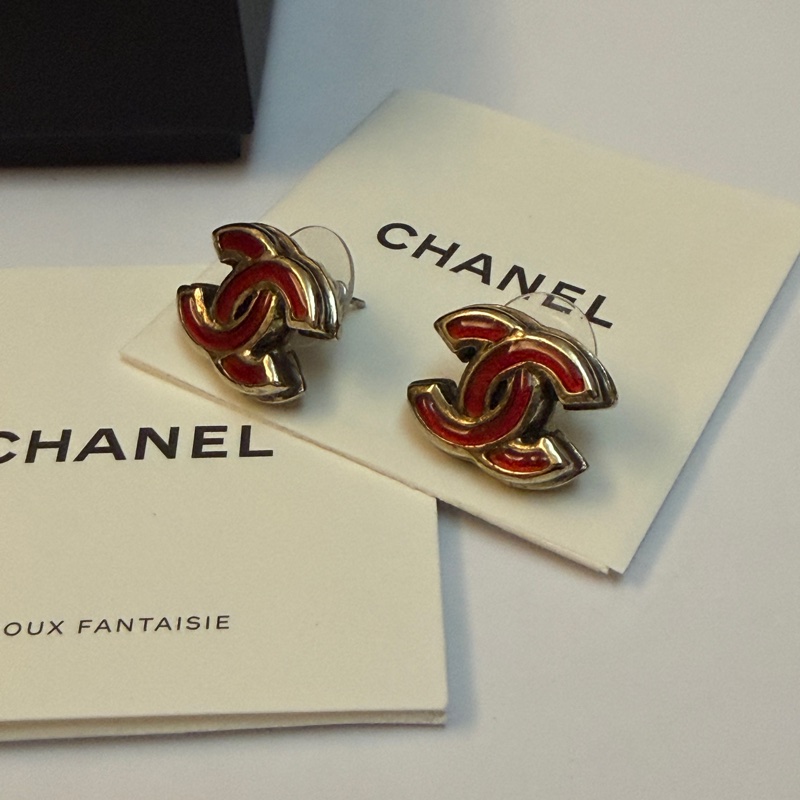Chanel 紅琺瑯耳環-6