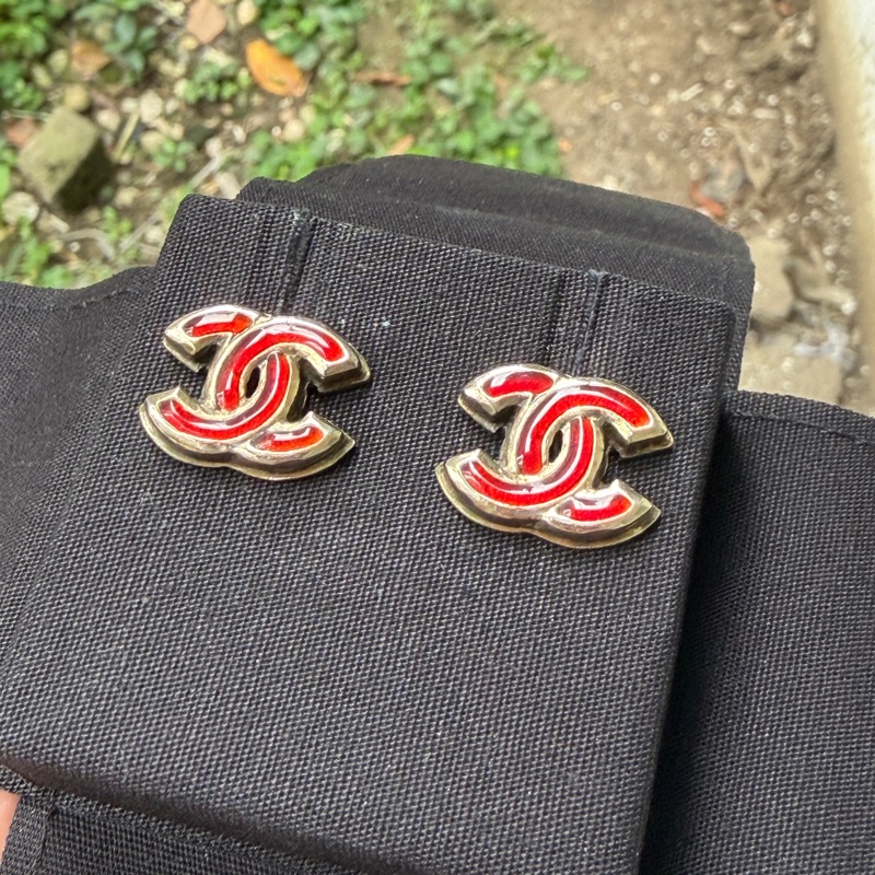 Chanel 紅琺瑯耳環-13