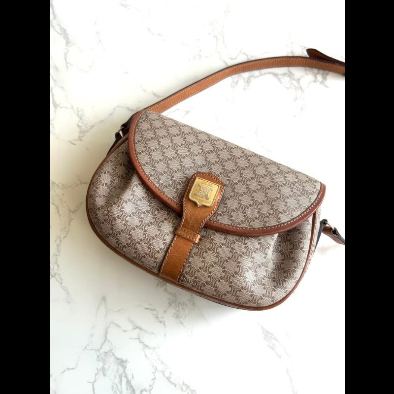 【LA LUNE】絕版中古包 Celine米色老花元寶包 斜背包 單肩包 側背包 古董包-2