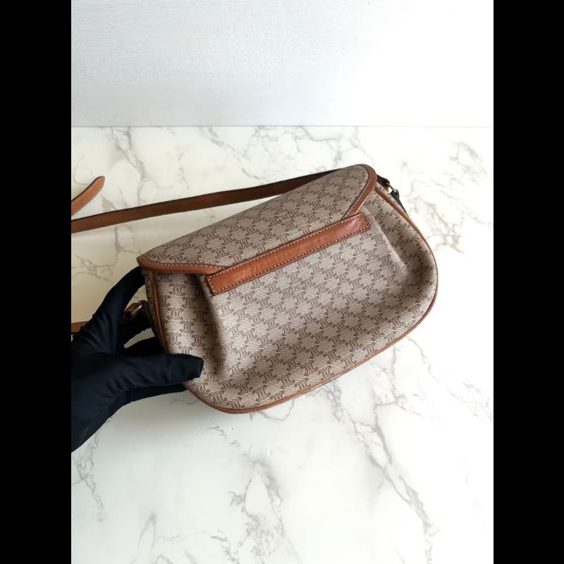 【LA LUNE】絕版中古包 Celine米色老花元寶包 斜背包 單肩包 側背包 古董包-4