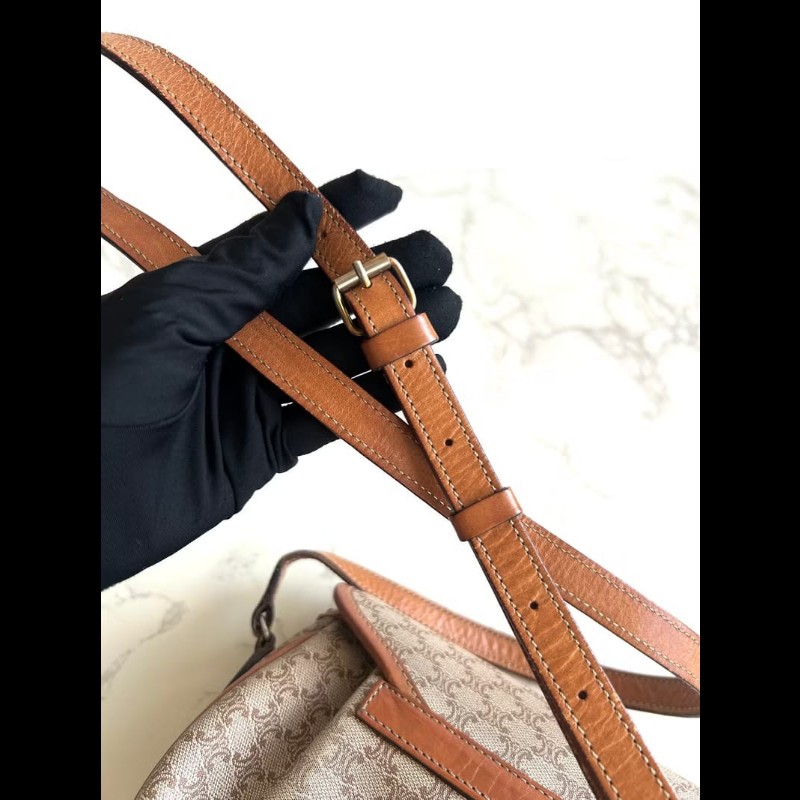 【LA LUNE】絕版中古包 Celine米色老花元寶包 斜背包 單肩包 側背包 古董包-6