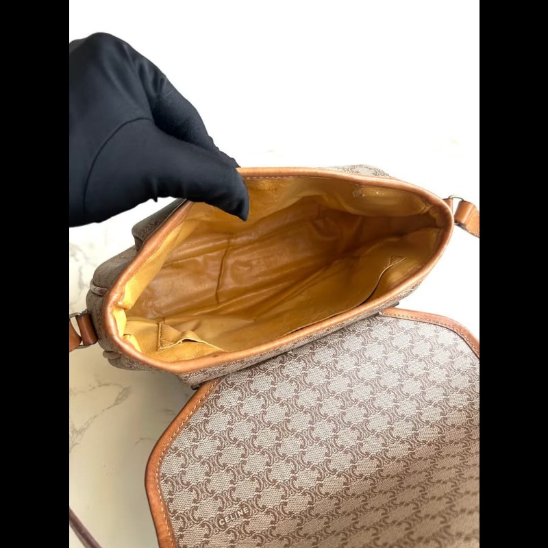 【LA LUNE】絕版中古包 Celine米色老花元寶包 斜背包 單肩包 側背包 古董包-7