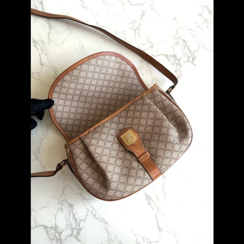 【LA LUNE】絕版中古包 Celine米色老花元寶包 斜背包 單肩包 側背包 古董包-8