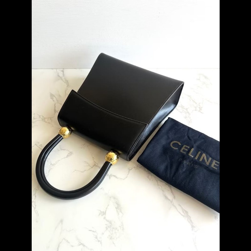 【LA LUNE】絕版中古包 Celine 雙星球黑色凱莉包 手提包 古董包 二手包 古著-0