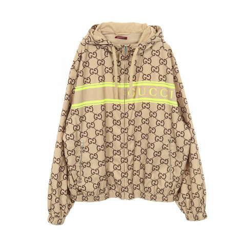 GUCCI GG印花連帽外套 其他外套 聚酯纖維 米色 黃色 二手 男款
