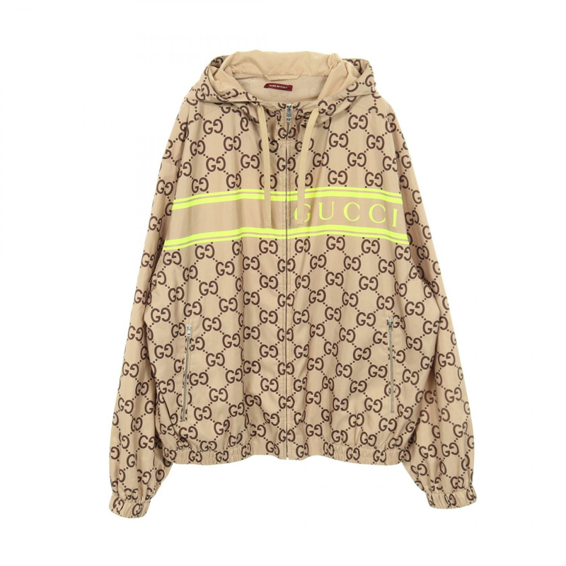GUCCI GG印花連帽外套 其他外套 聚酯纖維 米色 黃色 二手 男款-0
