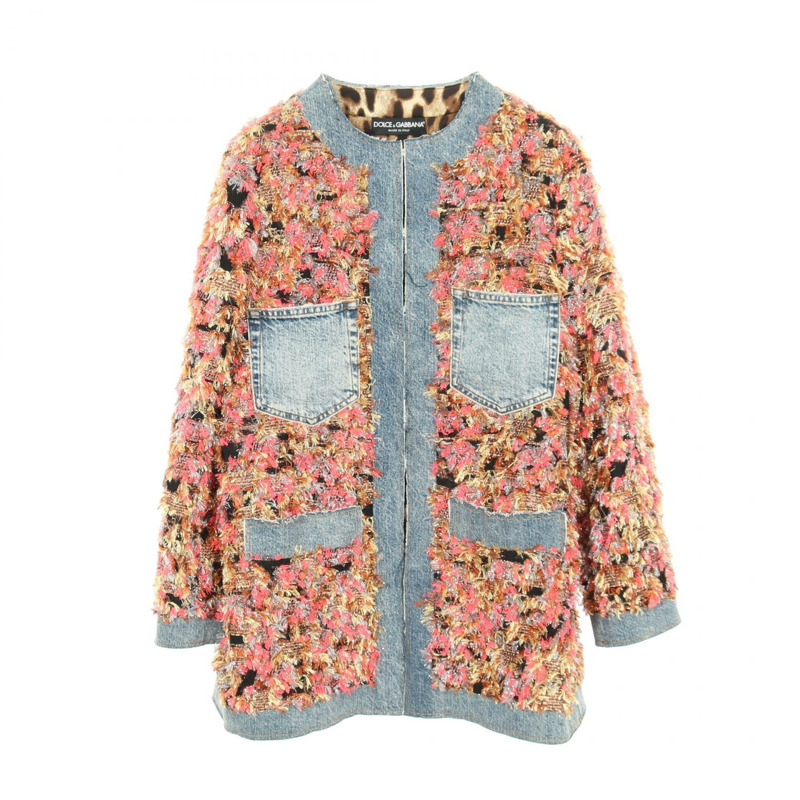 DOLCE & GABBANA 粗花呢牛仔夾克外套 #40 人造絲聚酯棉混紡 海軍藍 二手-0