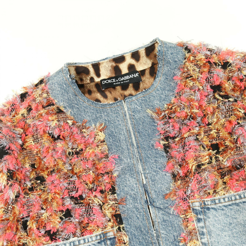 DOLCE & GABBANA 粗花呢牛仔夾克外套 #40 人造絲聚酯棉混紡 海軍藍 二手-6