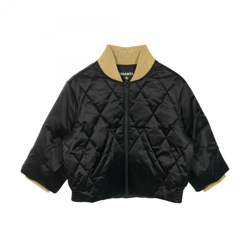 香奈兒菱格紋羽絨外套 P57120V43068 尼龍黑色金色二手女款-0