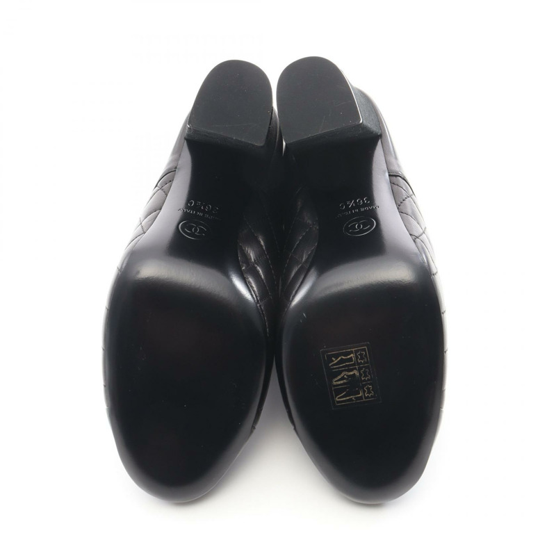 香奈兒 COCO 標誌菱格紋短靴 G28710 #36 1/2 黑色皮革二手 CC-3