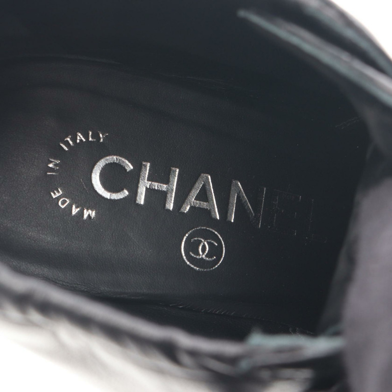 香奈兒 COCO 標誌菱格紋短靴 G28710 #36 1/2 黑色皮革二手 CC-4