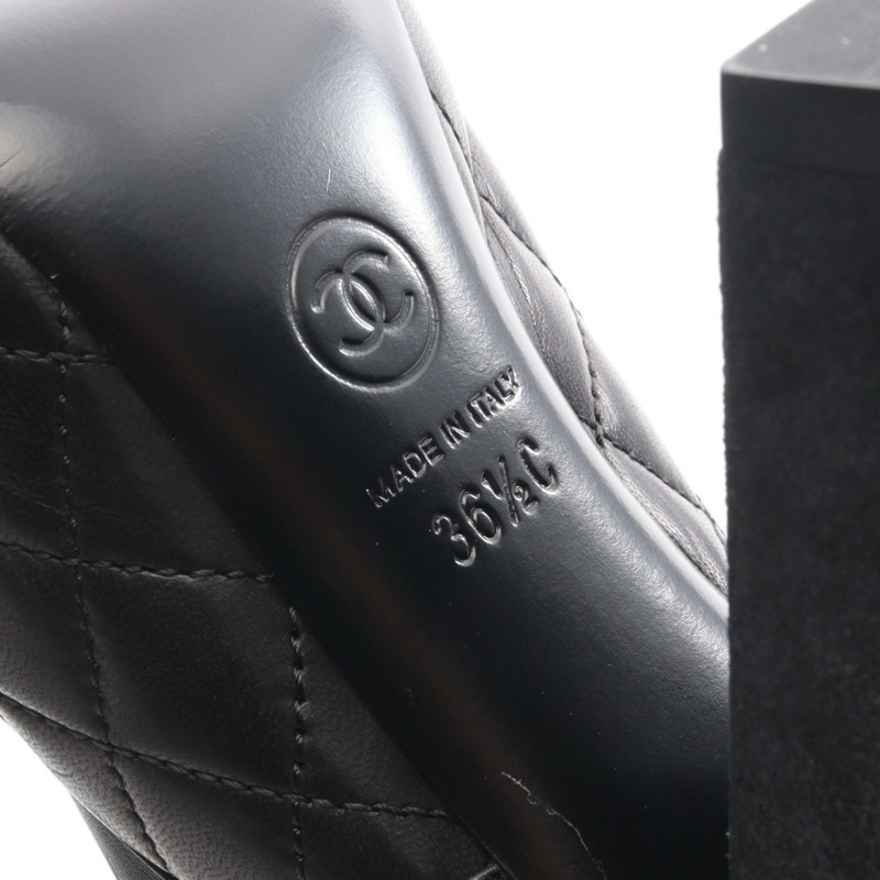 香奈兒 COCO 標誌菱格紋短靴 G28710 #36 1/2 黑色皮革二手 CC-5