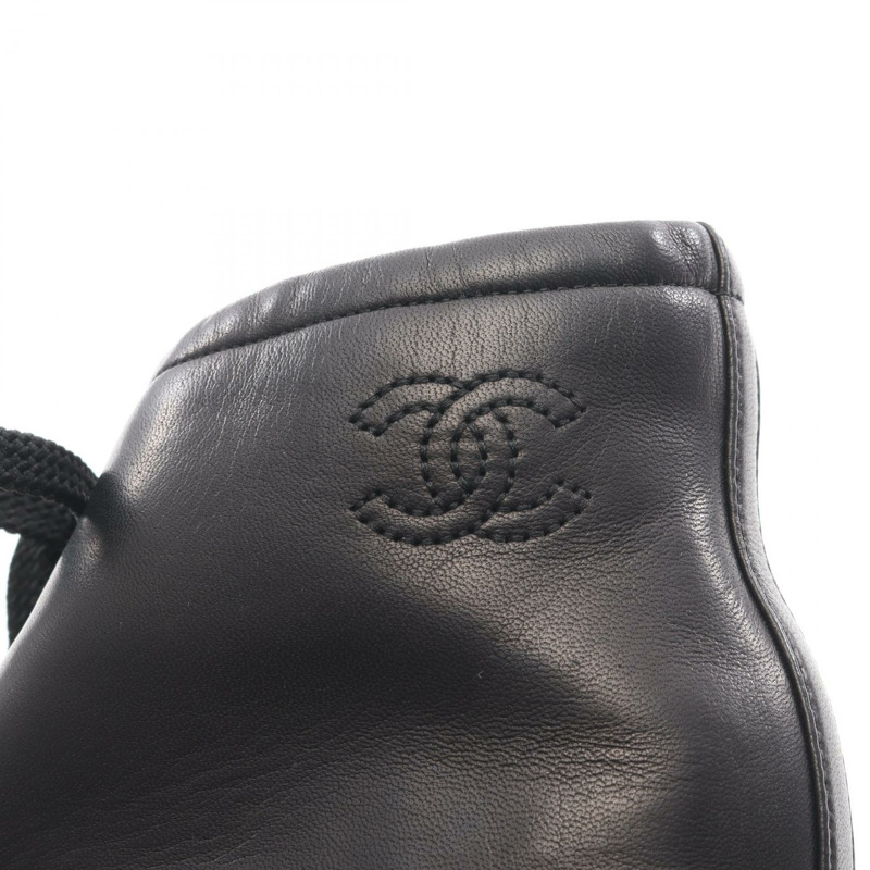 香奈兒 COCO 標誌菱格紋短靴 G28710 #36 1/2 黑色皮革二手 CC-8