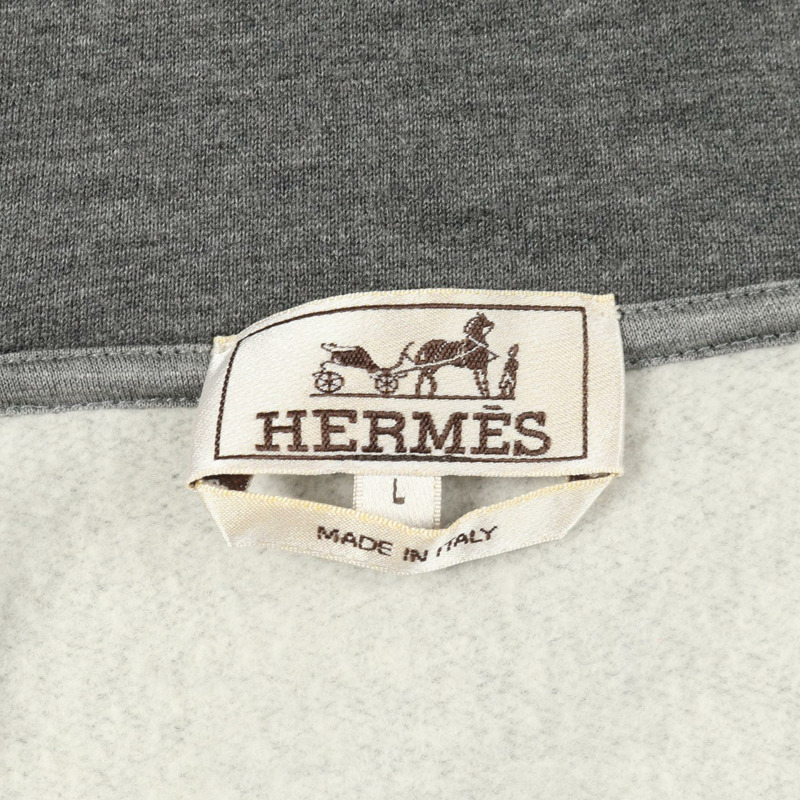 愛馬仕男士連帽衫，L碼，套頭棉羊絨混紡，灰色，二手。-2