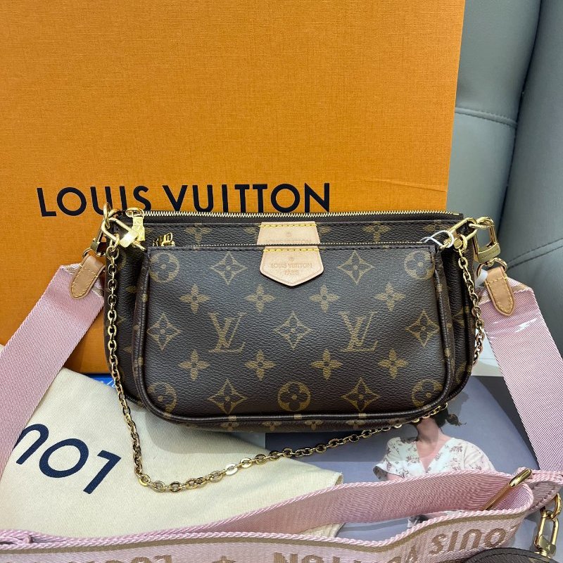 芯片款 路易威登/Louis Vuitton 粉肩帶五合一 老花鏈條包-0