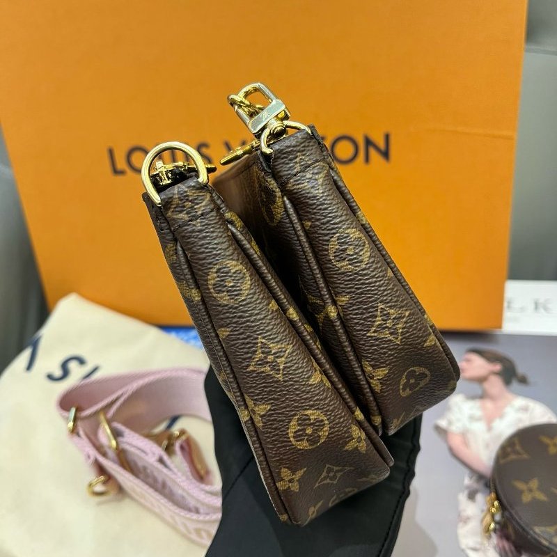 芯片款 路易威登/Louis Vuitton 粉肩帶五合一 老花鏈條包-2