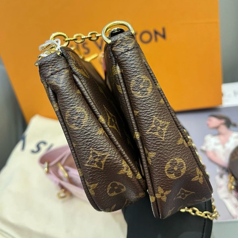 芯片款 路易威登/Louis Vuitton 粉肩帶五合一 老花鏈條包-3