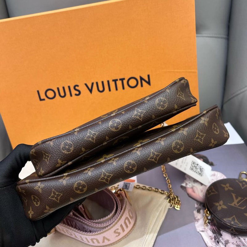 芯片款 路易威登/Louis Vuitton 粉肩帶五合一 老花鏈條包-5