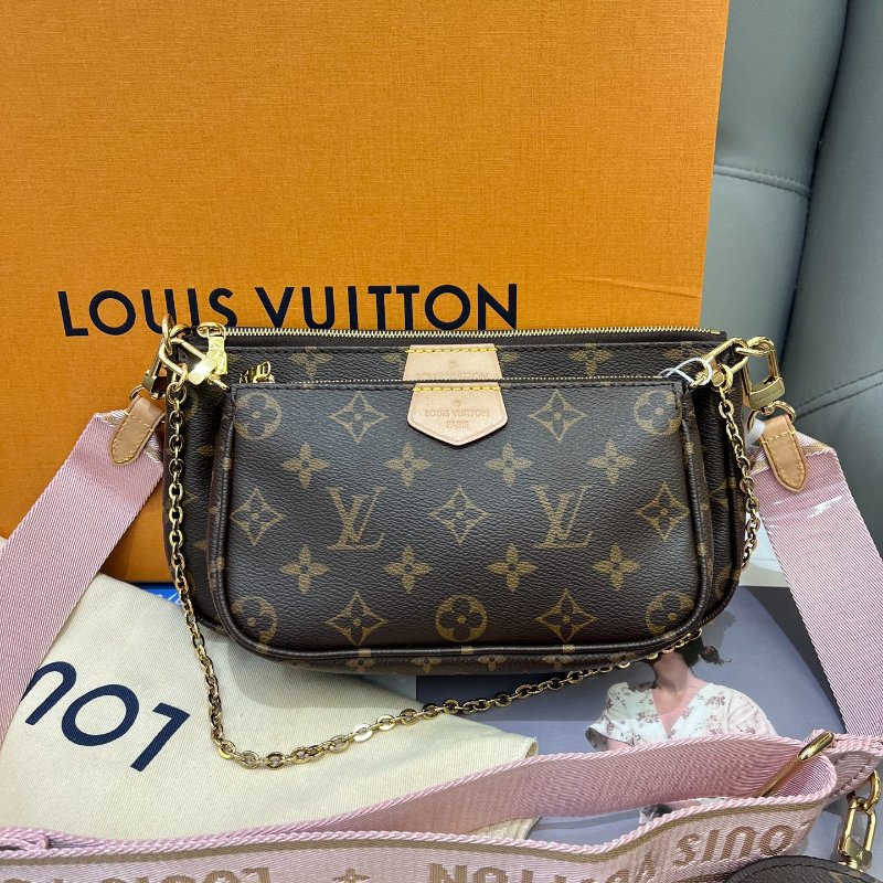 芯片款 路易威登/Louis Vuitton 粉肩帶五合一 老花鏈條包-6