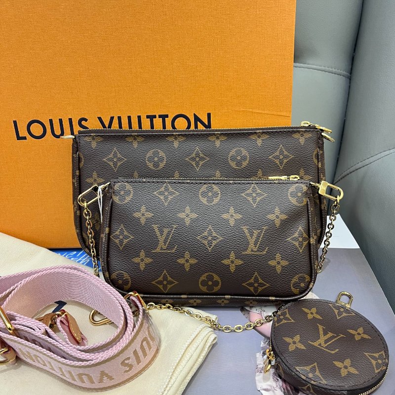芯片款 路易威登/Louis Vuitton 粉肩帶五合一 老花鏈條包-7