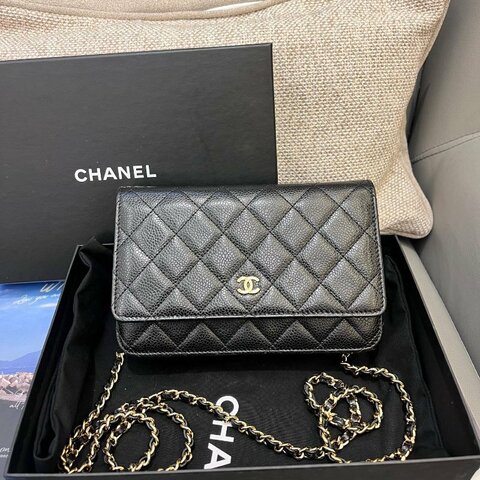 近新品 香奈兒/Chanel 黑金荔枝紋woc髮財包鏈條包