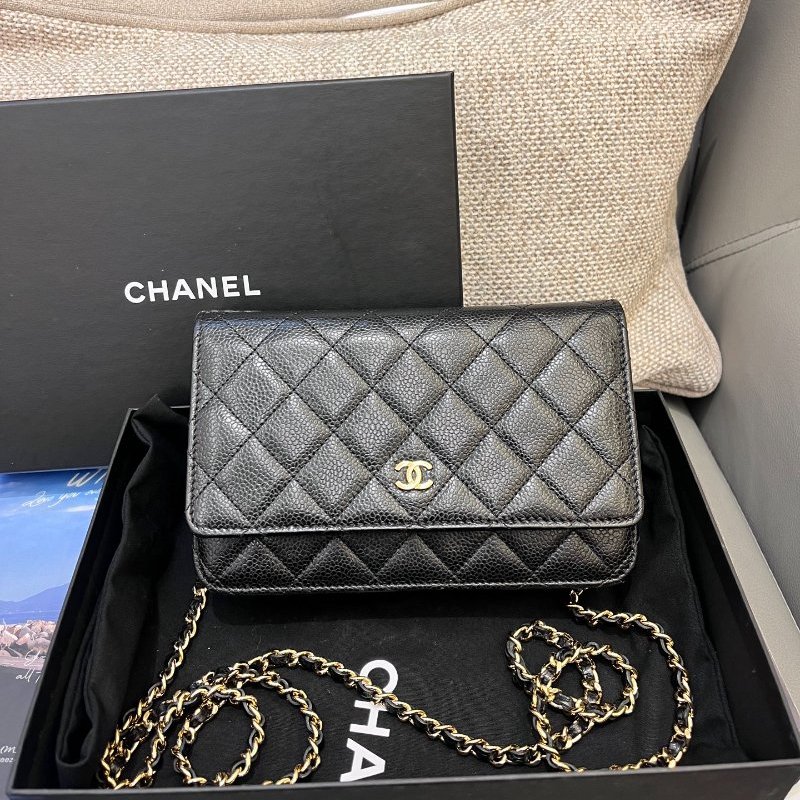 近新品 香奈兒/Chanel 黑金荔枝紋woc髮財包鏈條包-0