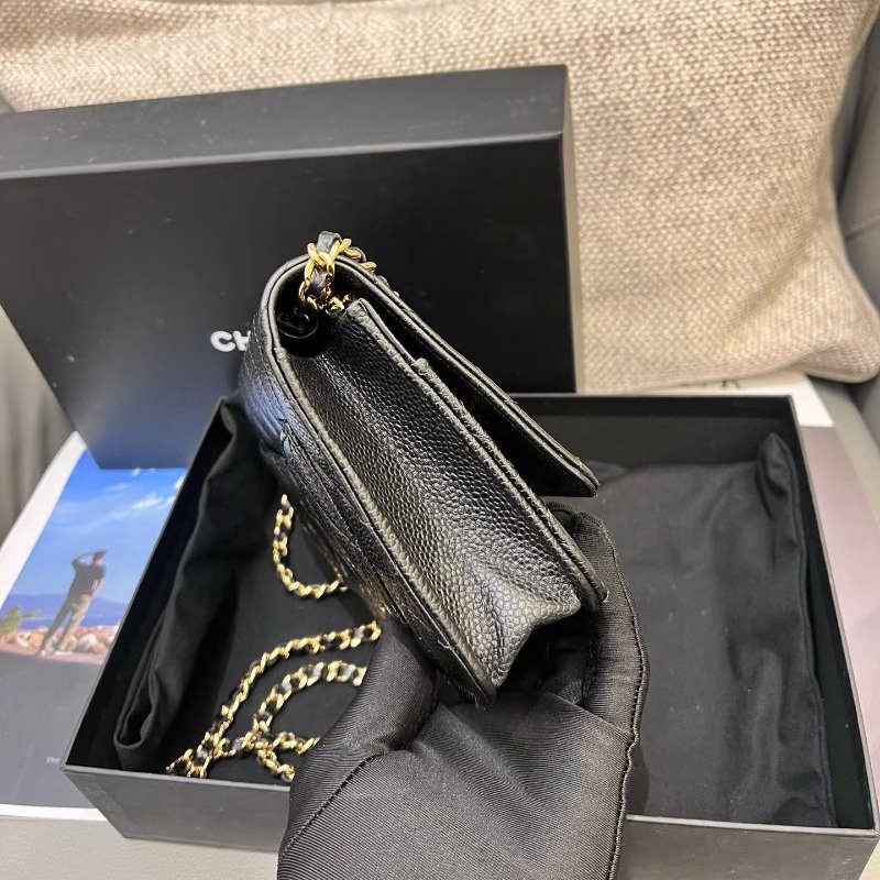 近新品 香奈兒/Chanel 黑金荔枝紋woc髮財包鏈條包-3