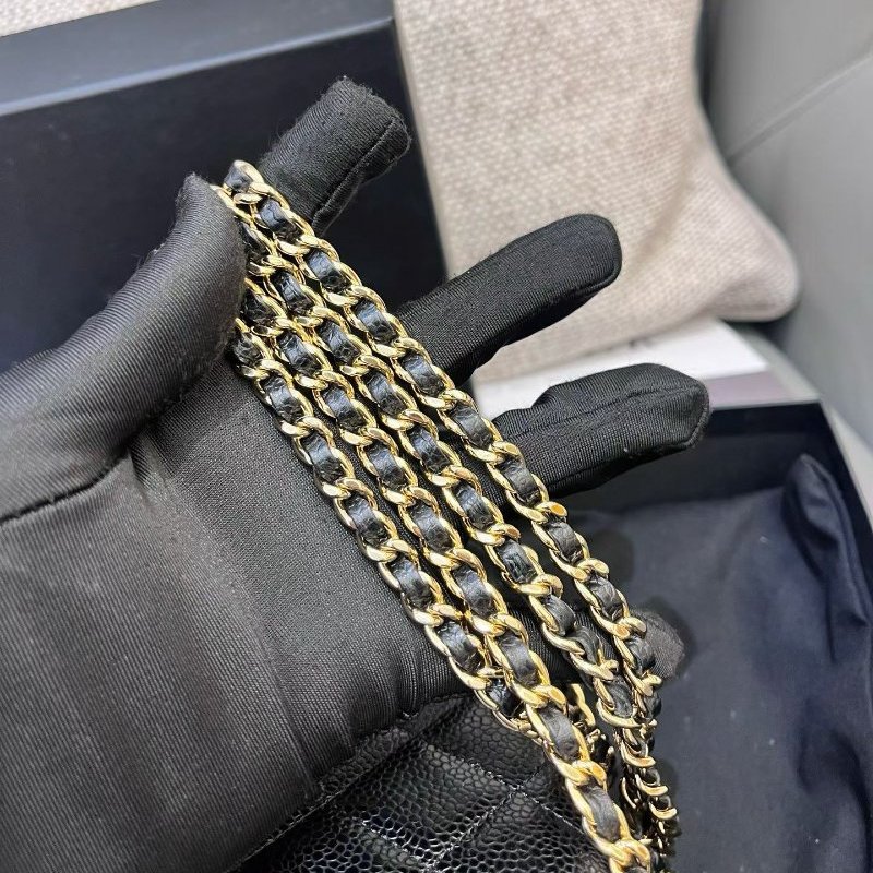 近新品 香奈兒/Chanel 黑金荔枝紋woc髮財包鏈條包-10