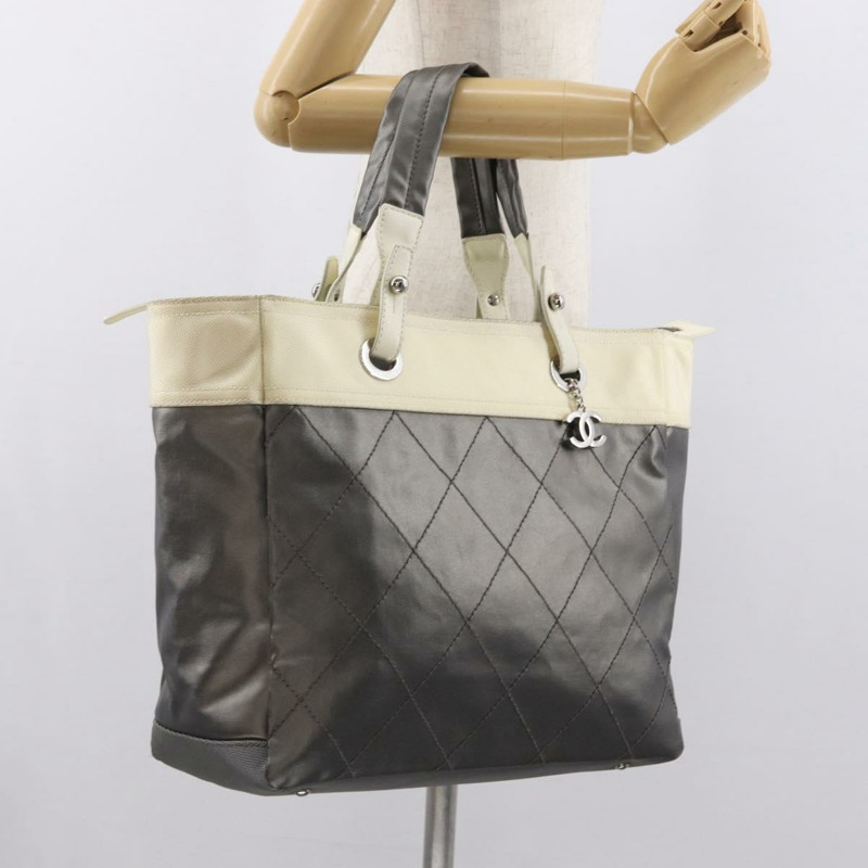 【日本直送】香奈兒巴黎比亞里茨GM托特包 尼龍 銀色 CC Auth BA10114-22